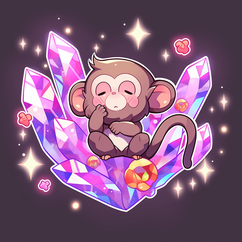 Crystal infused monkey illustration sticker