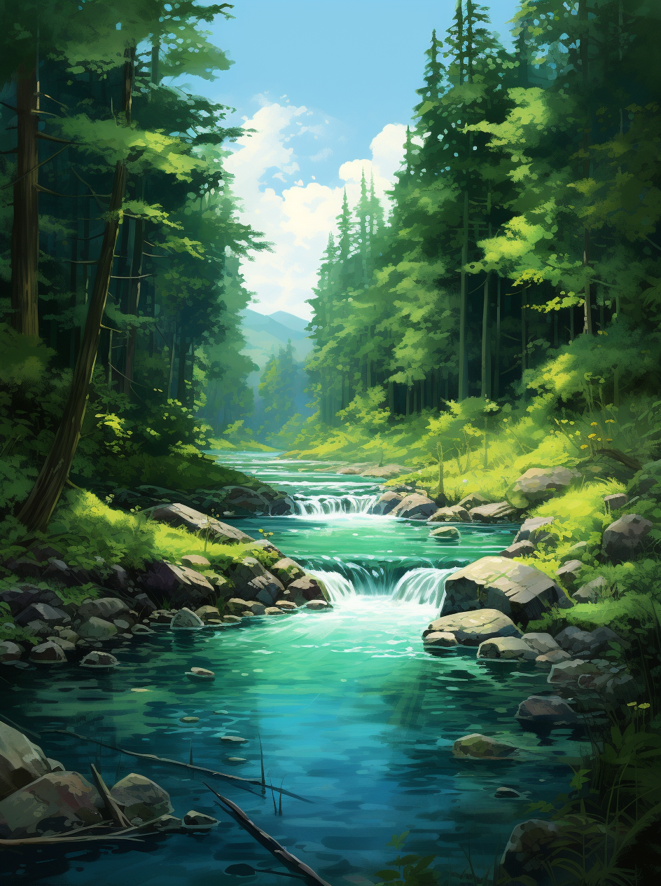 Serene river in a pristine forest