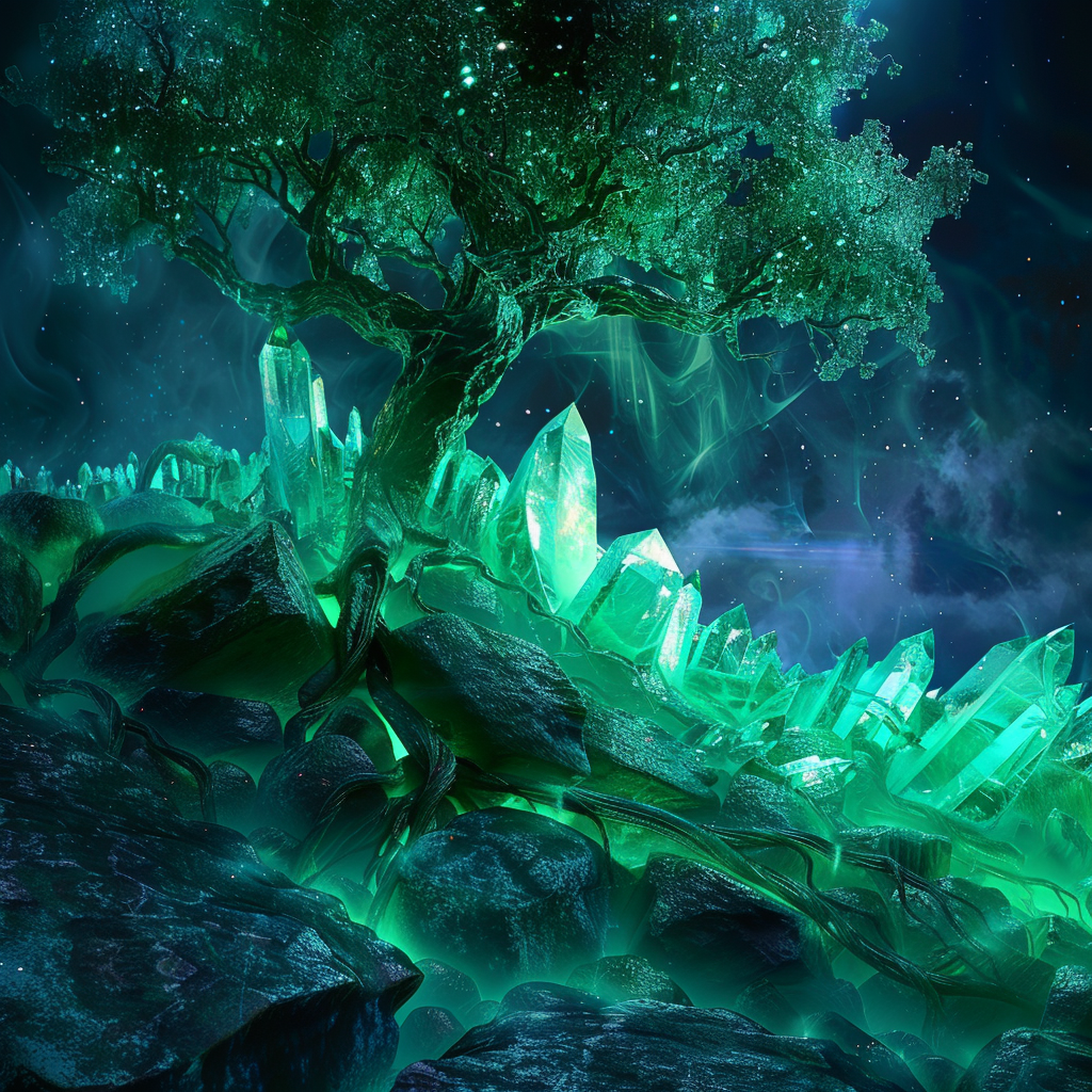 neon green crystalline tree roots