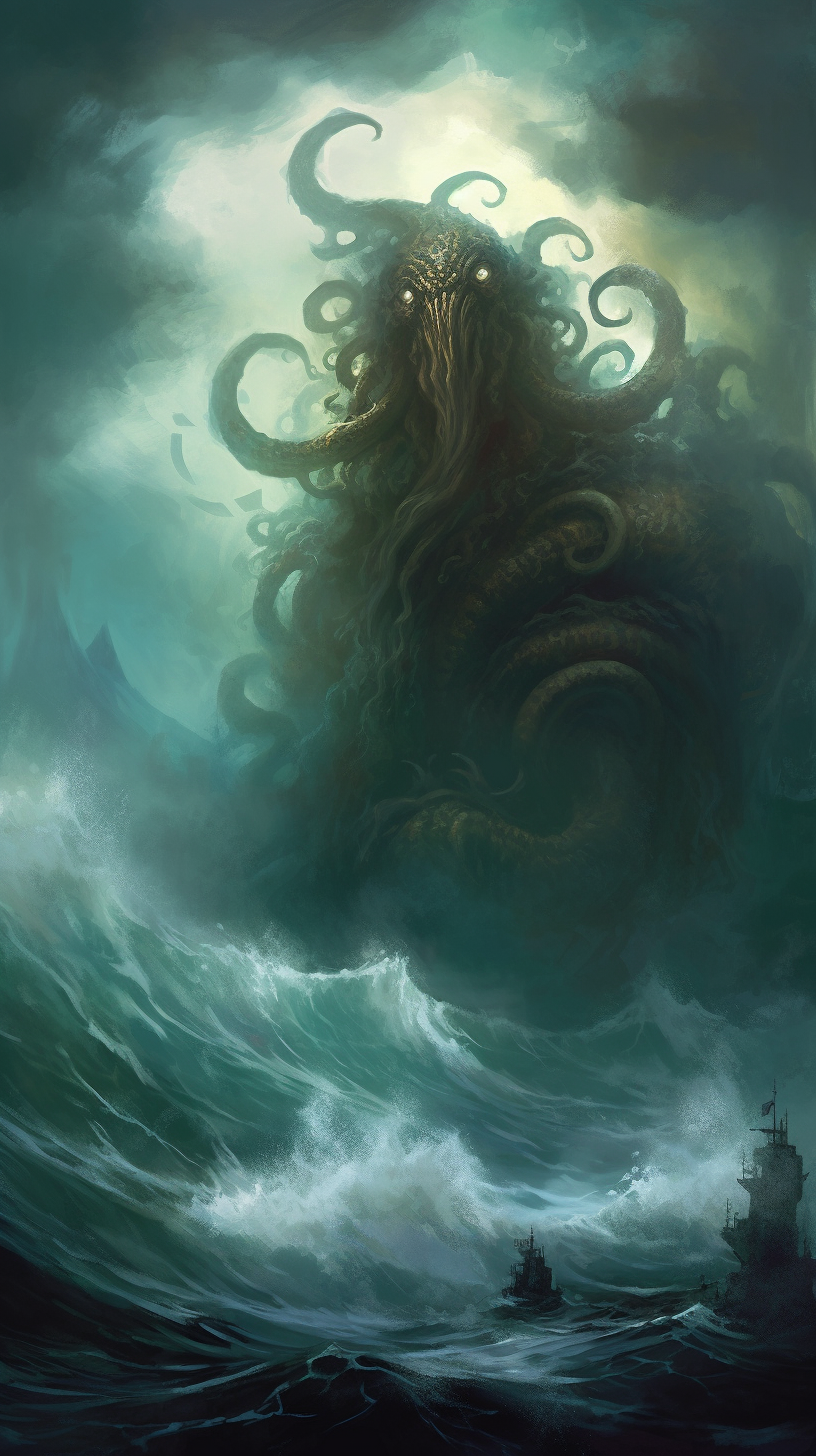 Cthulhu emerging from stormy seas