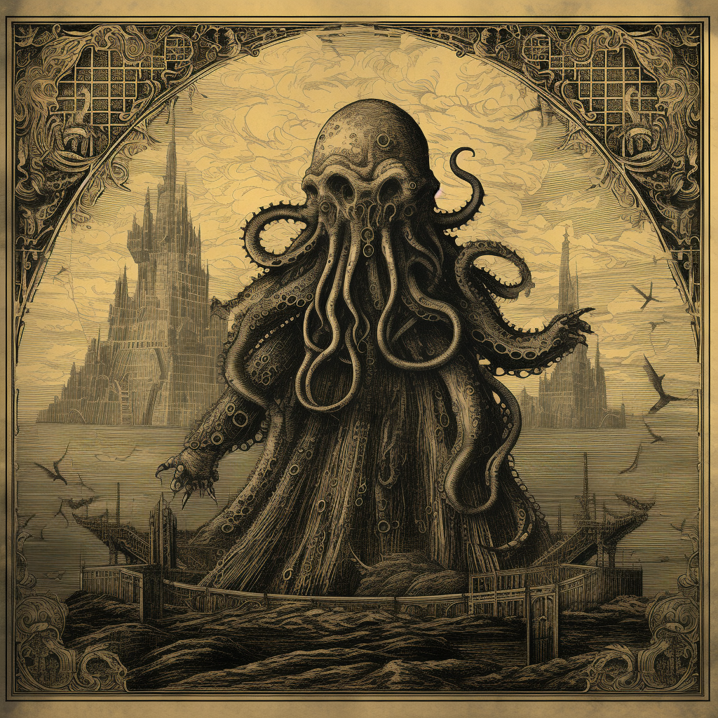 Cthulhu in medieval etching style