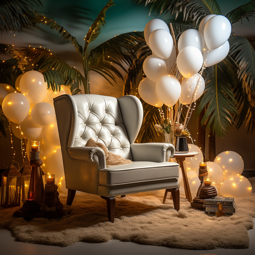 Cuban cigar vintage wingback chair with birthday cake