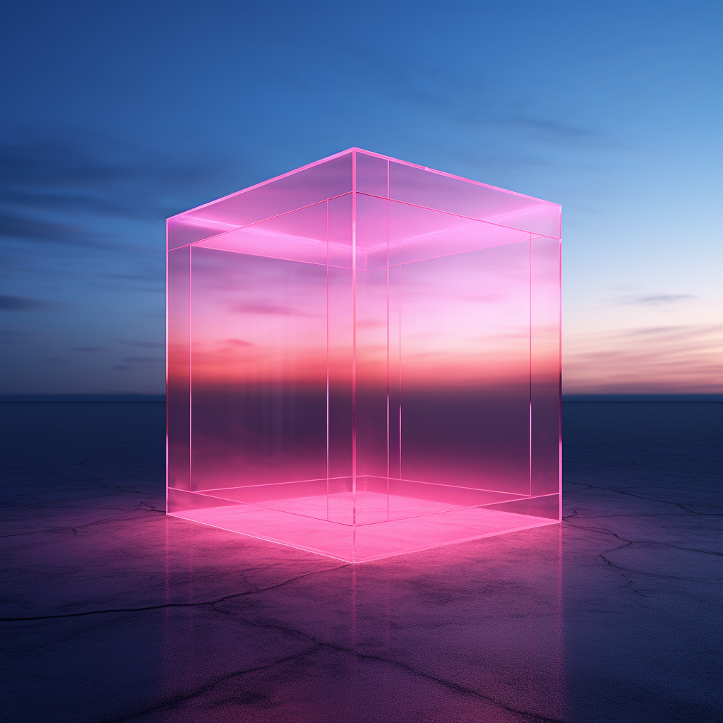 Cube building with pink window beam