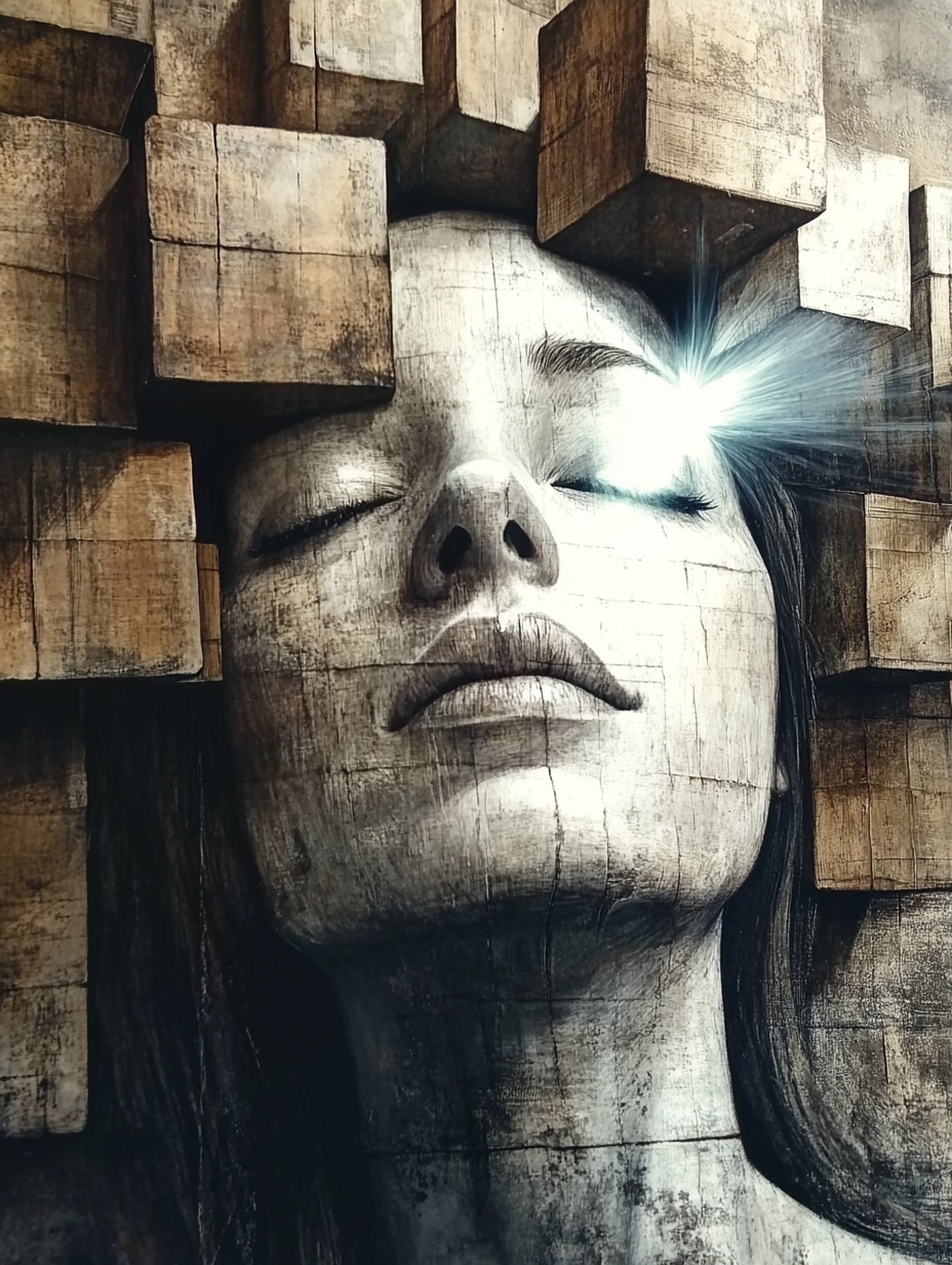 Woman with closed eyes formed by cubes