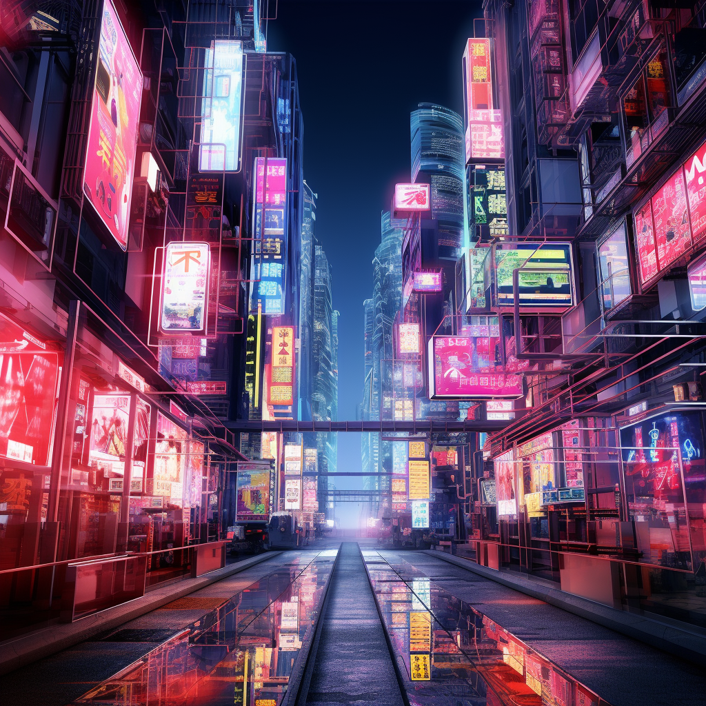 Futuristic cyber city in neon lights