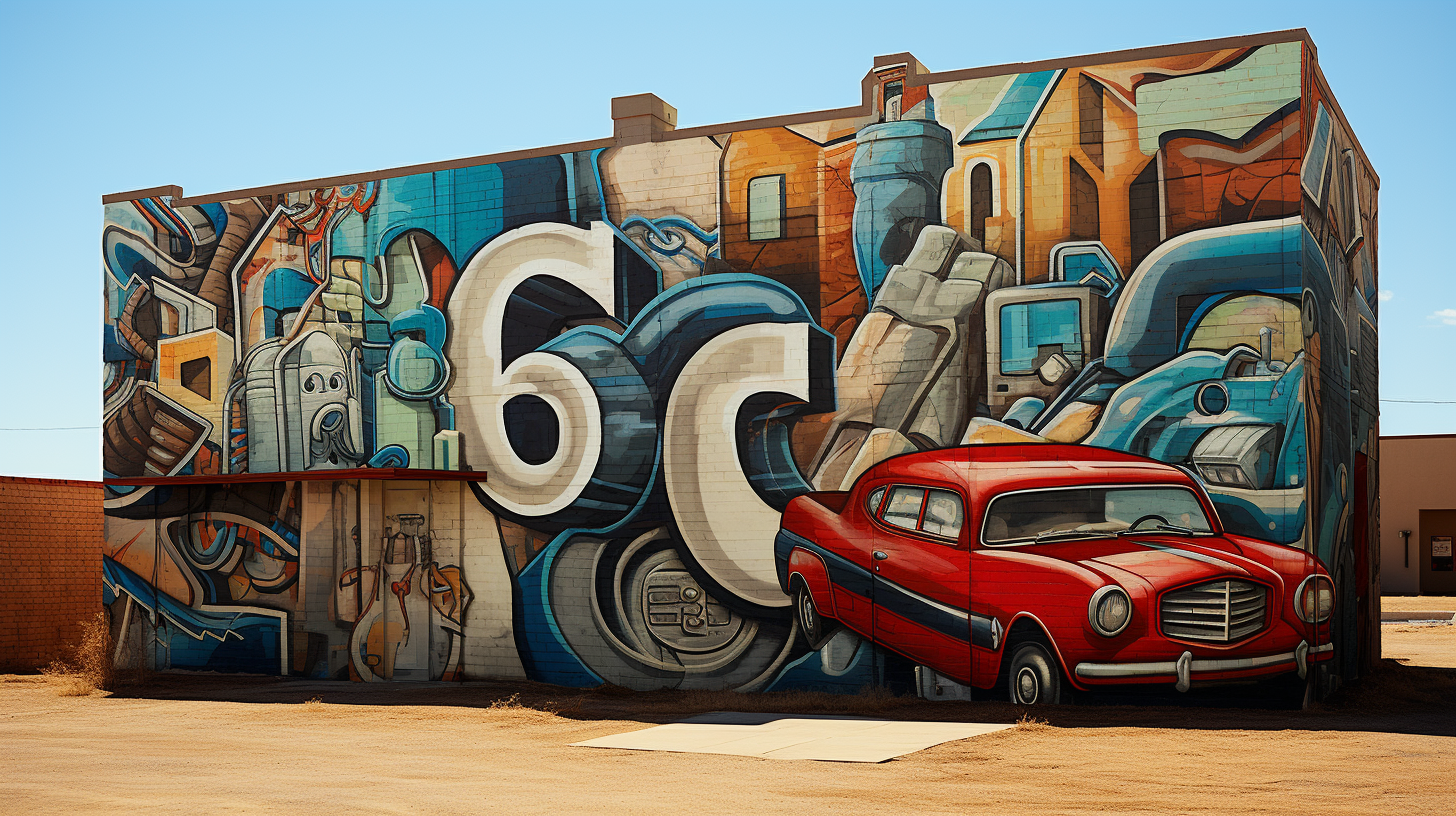 Highly detailed Cubism artwork in Oklahoma Route 66