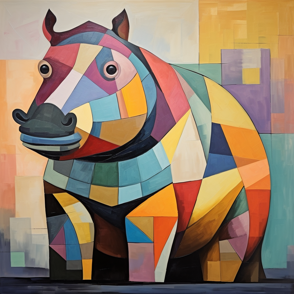 Cubist Hippo Art Painting