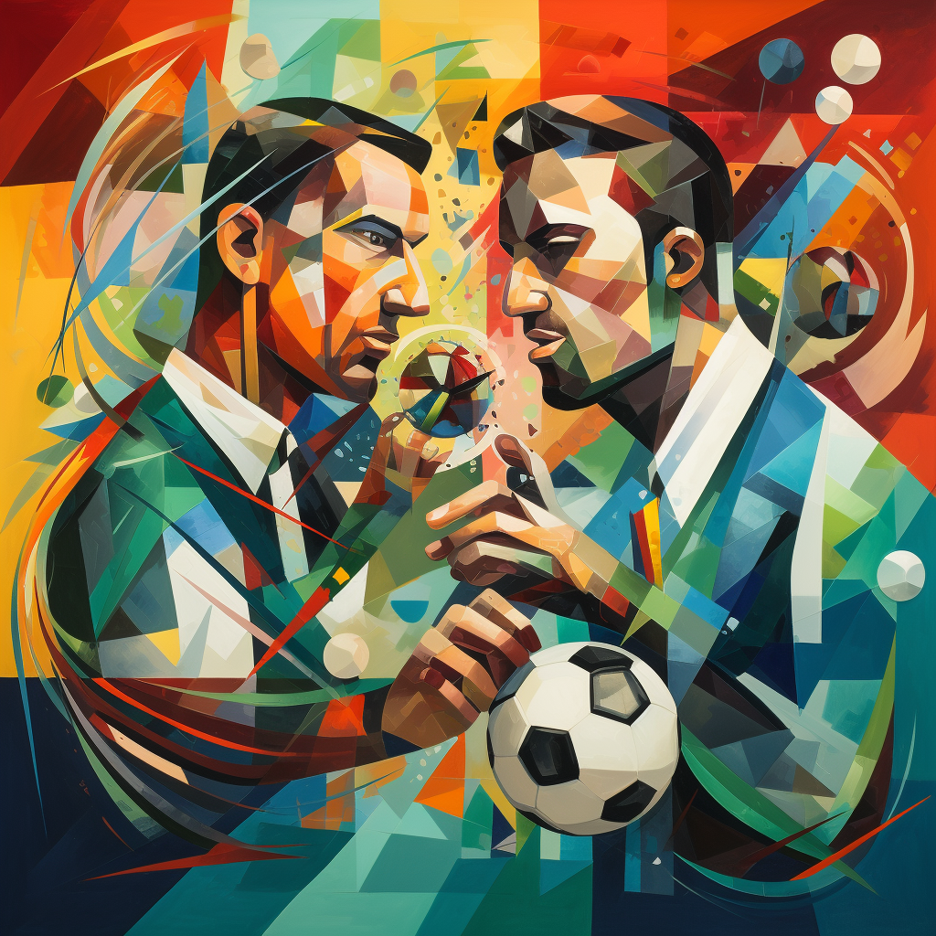 Artistic soccer players in Cubist style