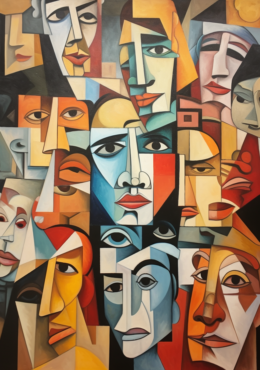 Cubist artwork of people communicating