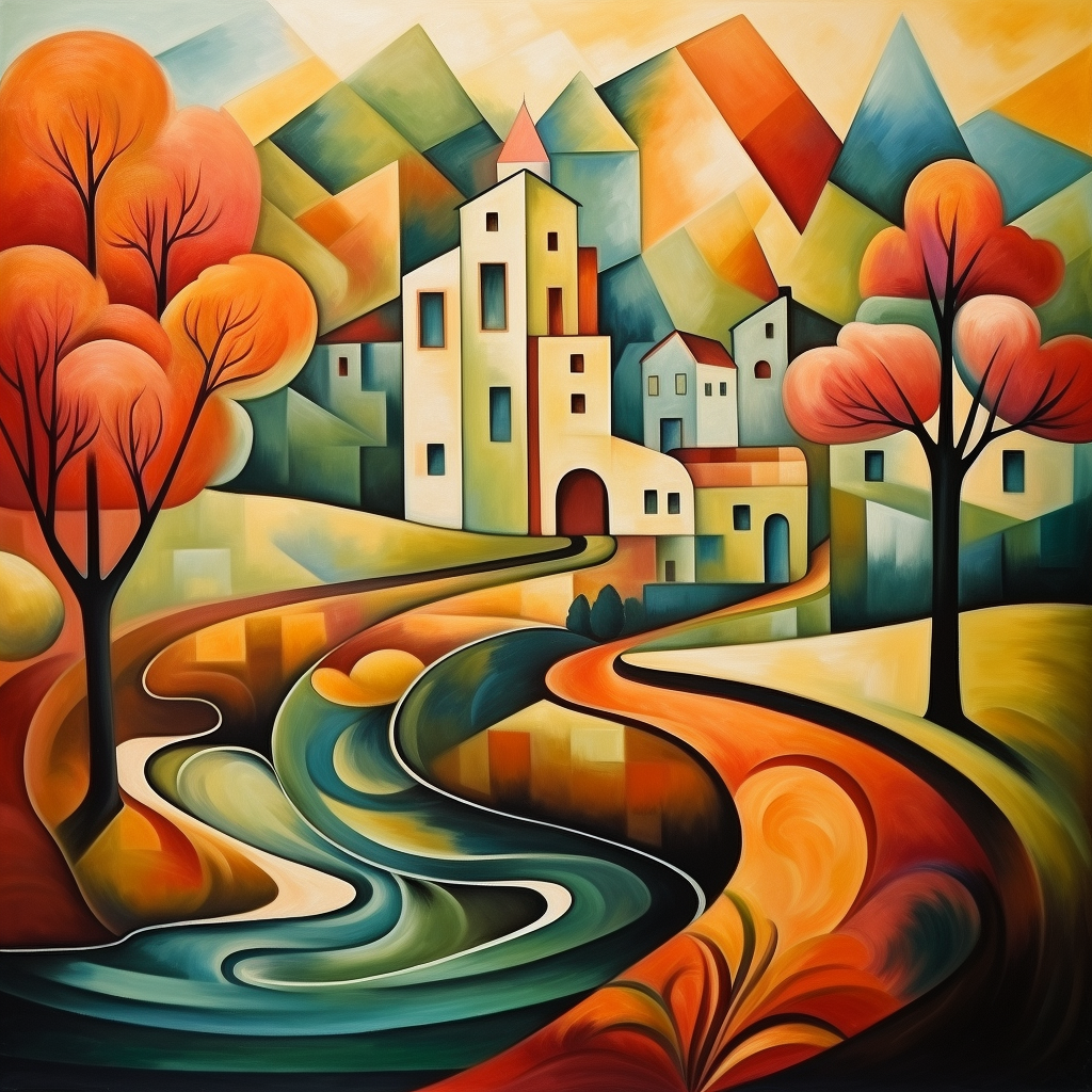 Abstract landscape in cubist style