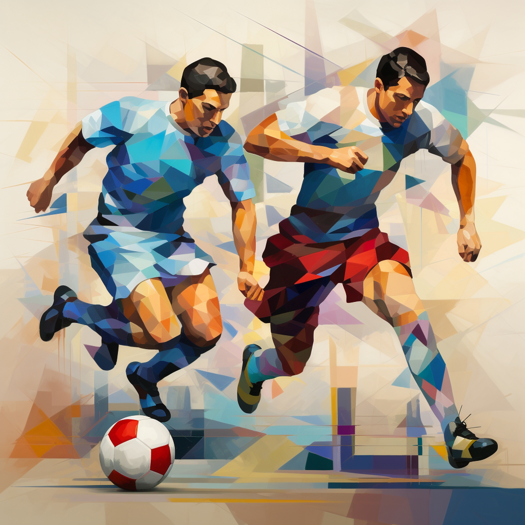 Cubist-inspired soccer players in action