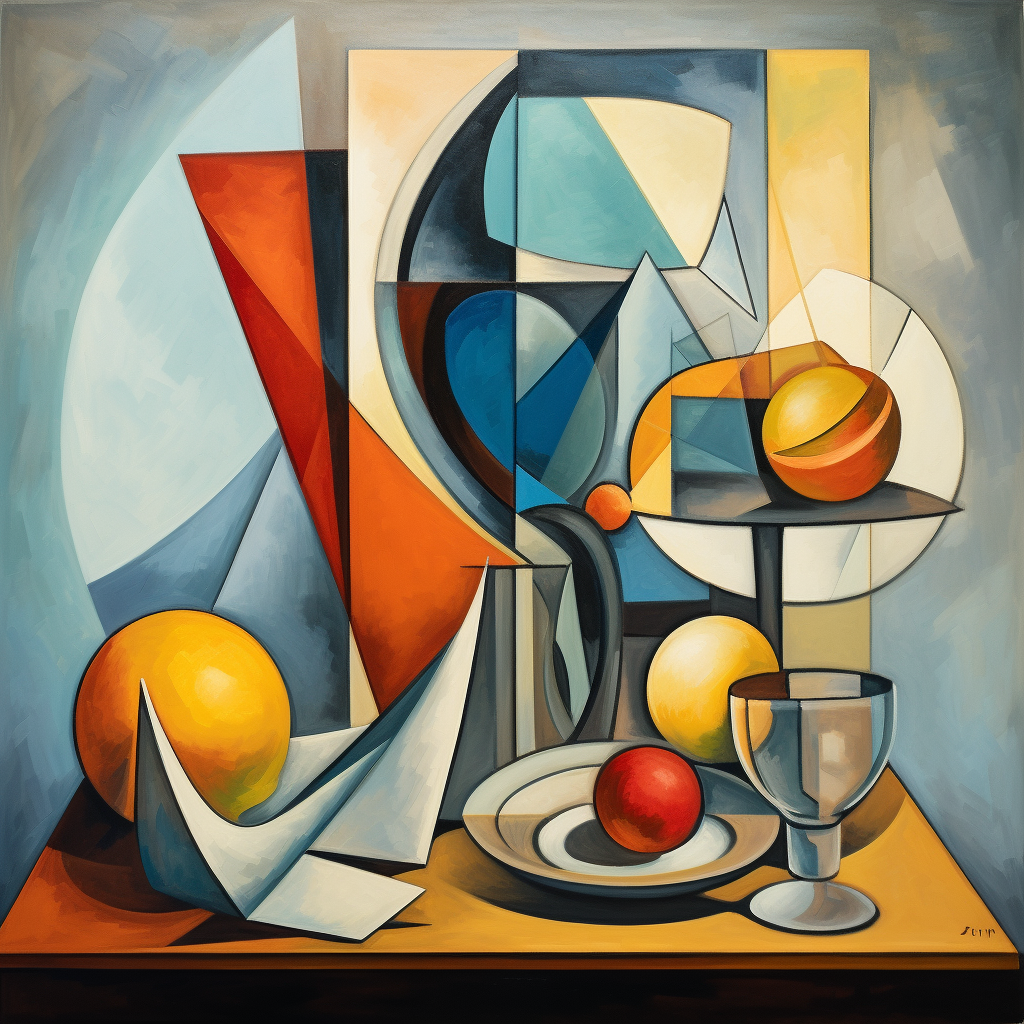 Cubist still life with geometric shapes