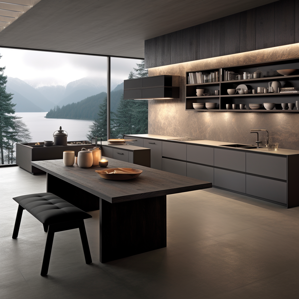 Modern minimal kitchen with bench and table