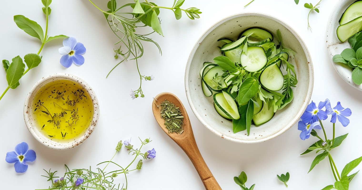 Fresh Cucumber Salad on White Surface