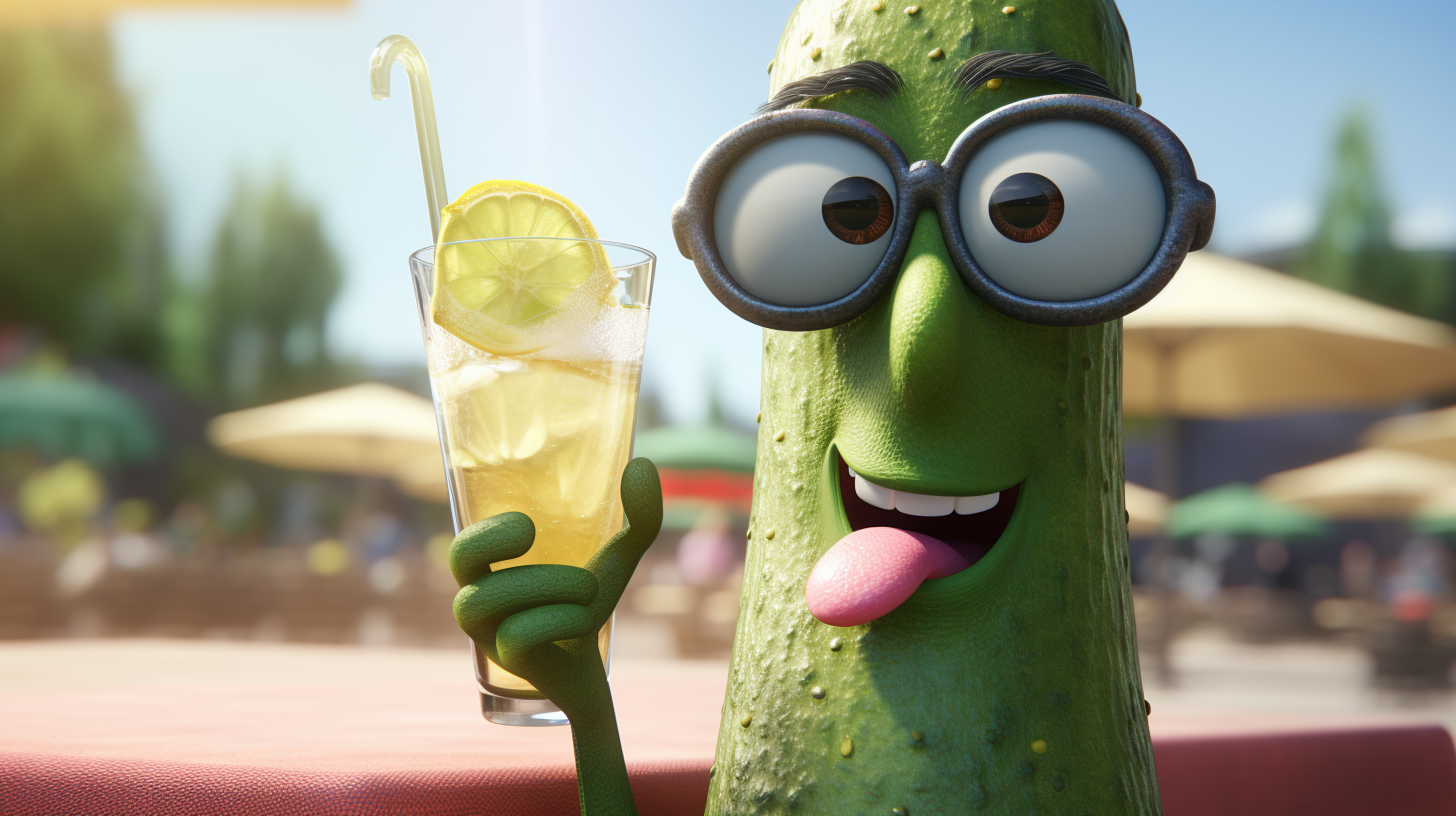 Cool cucumber with sunglasses enjoying a drink