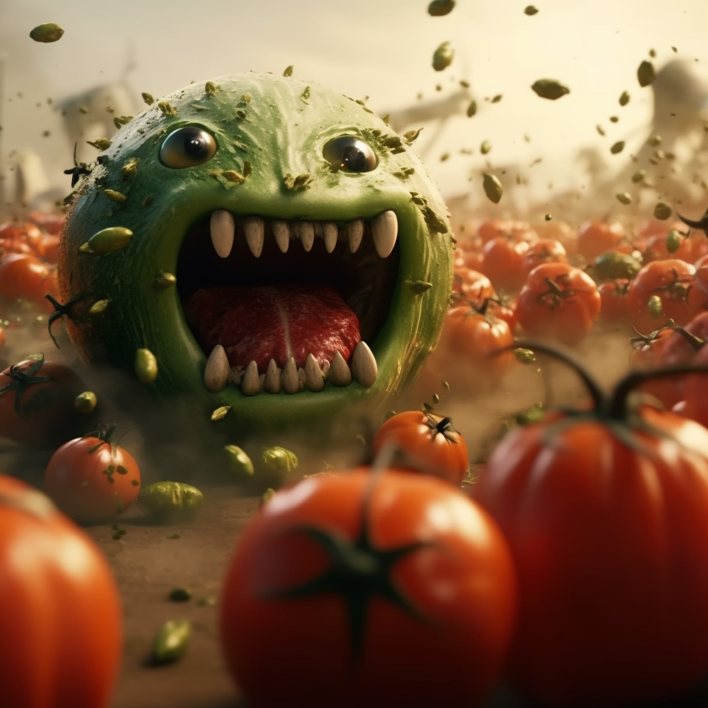 Cucumber Tomato War Realistic 8k