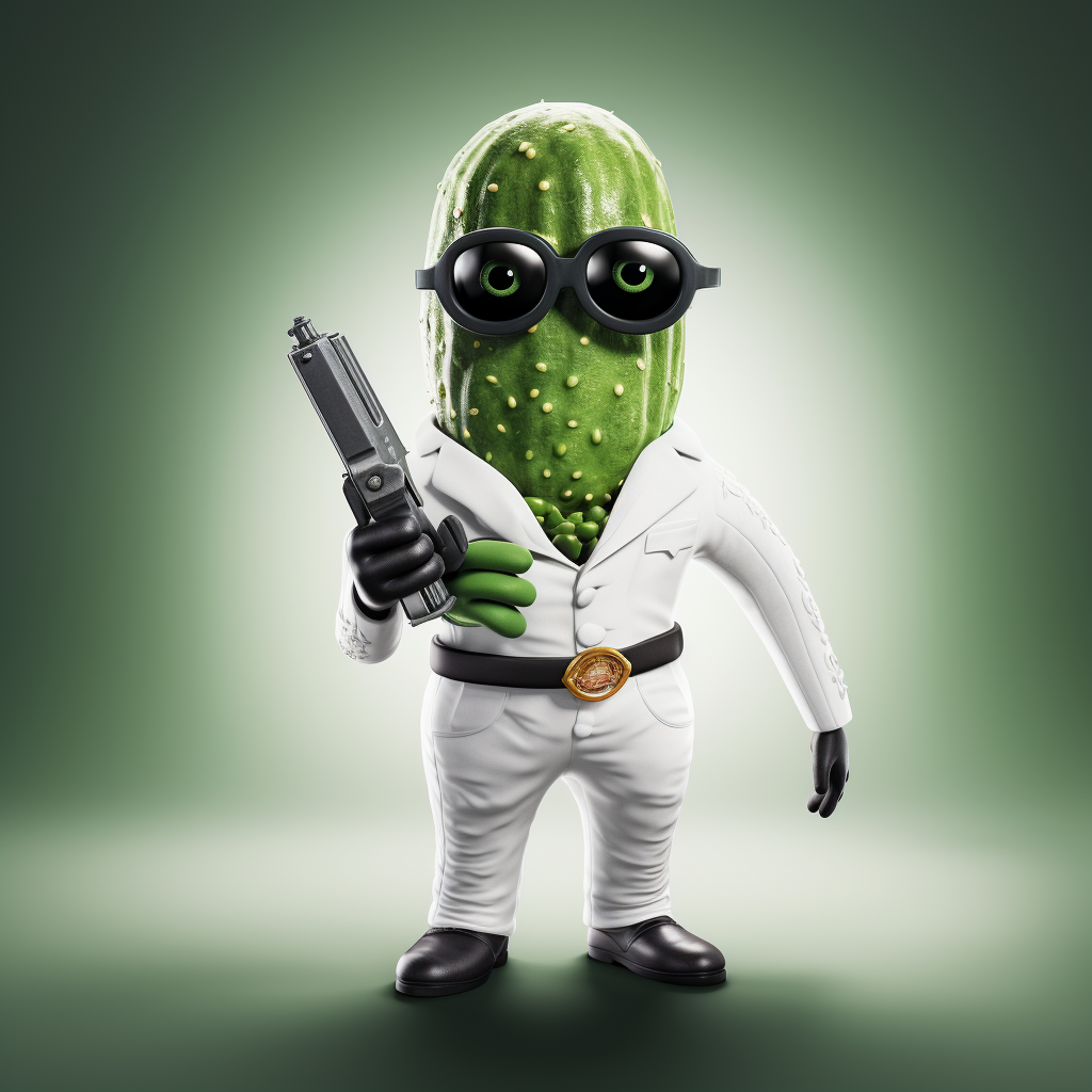 Cucumber character holding guns with style