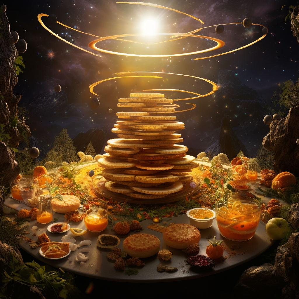 Culinary solar system with herbs and cheese