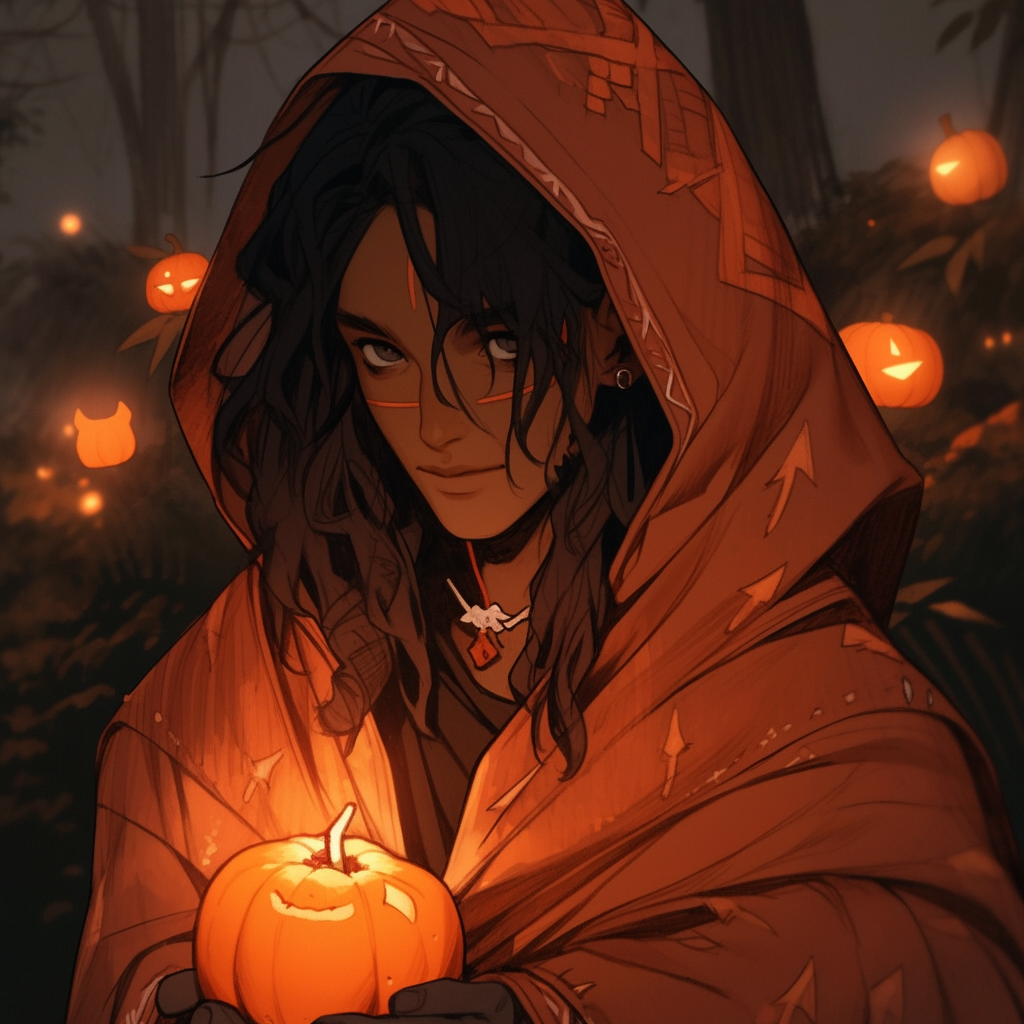 Cult member with pumpkin candle