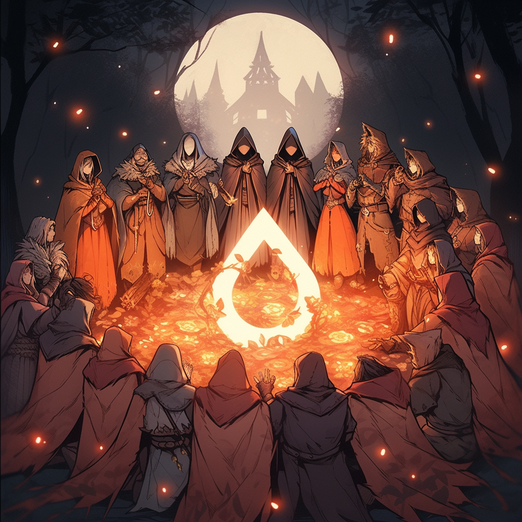 Cult members performing ritual circle