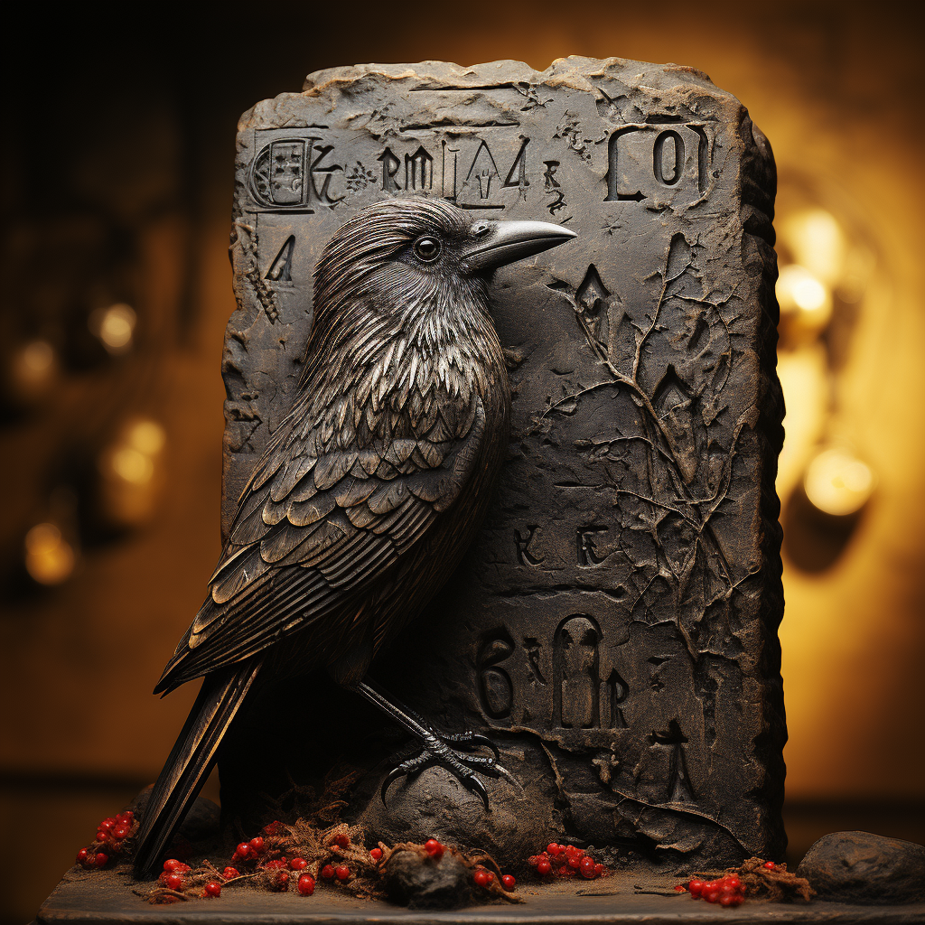 Ancient Cuneiform Stone Tablet with Crow