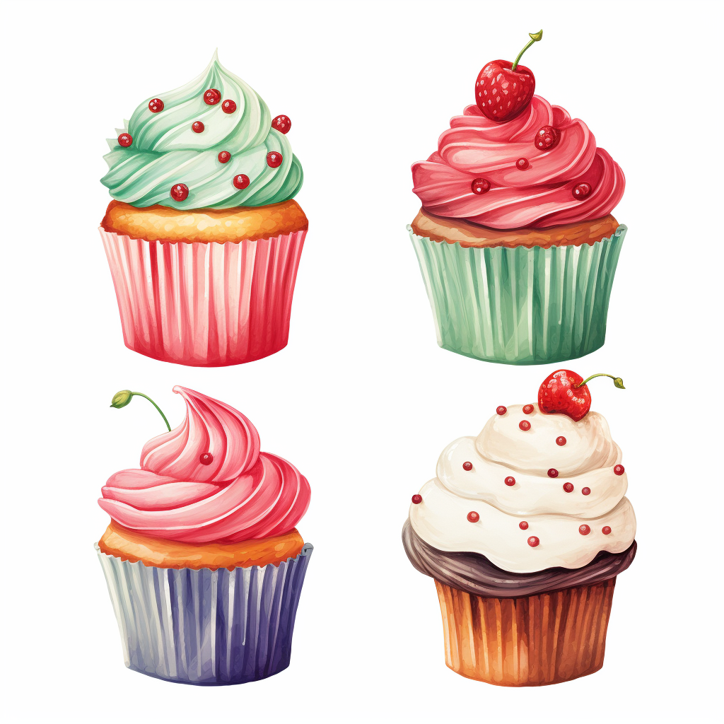 Colorful Cupcake Illustration with Watercolor Effect