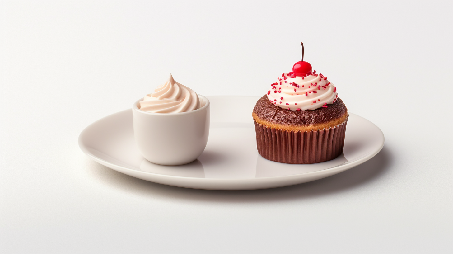 Cupcake and cake shop on white plate