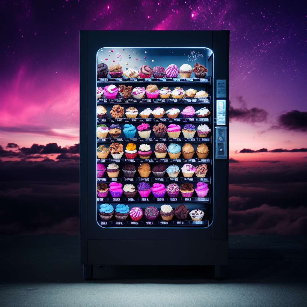 Yummy cupcake vending machine at night