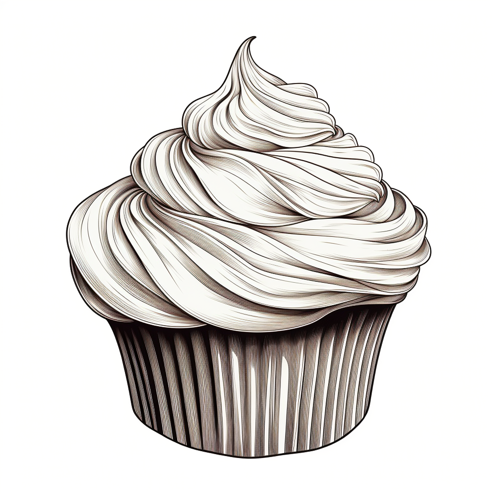 Cupcake black white line drawing