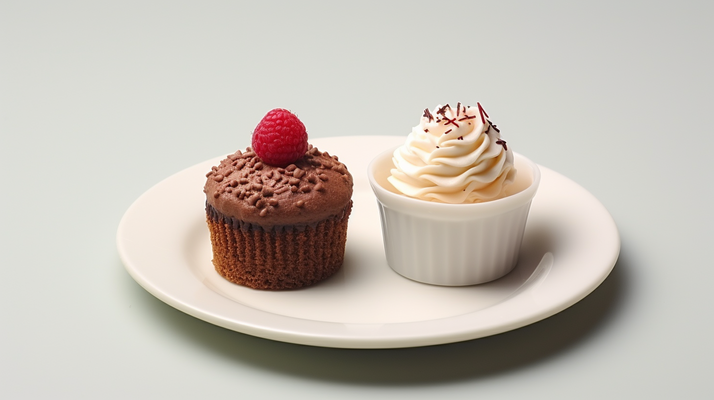 Cupcake and miniature cake on white plate