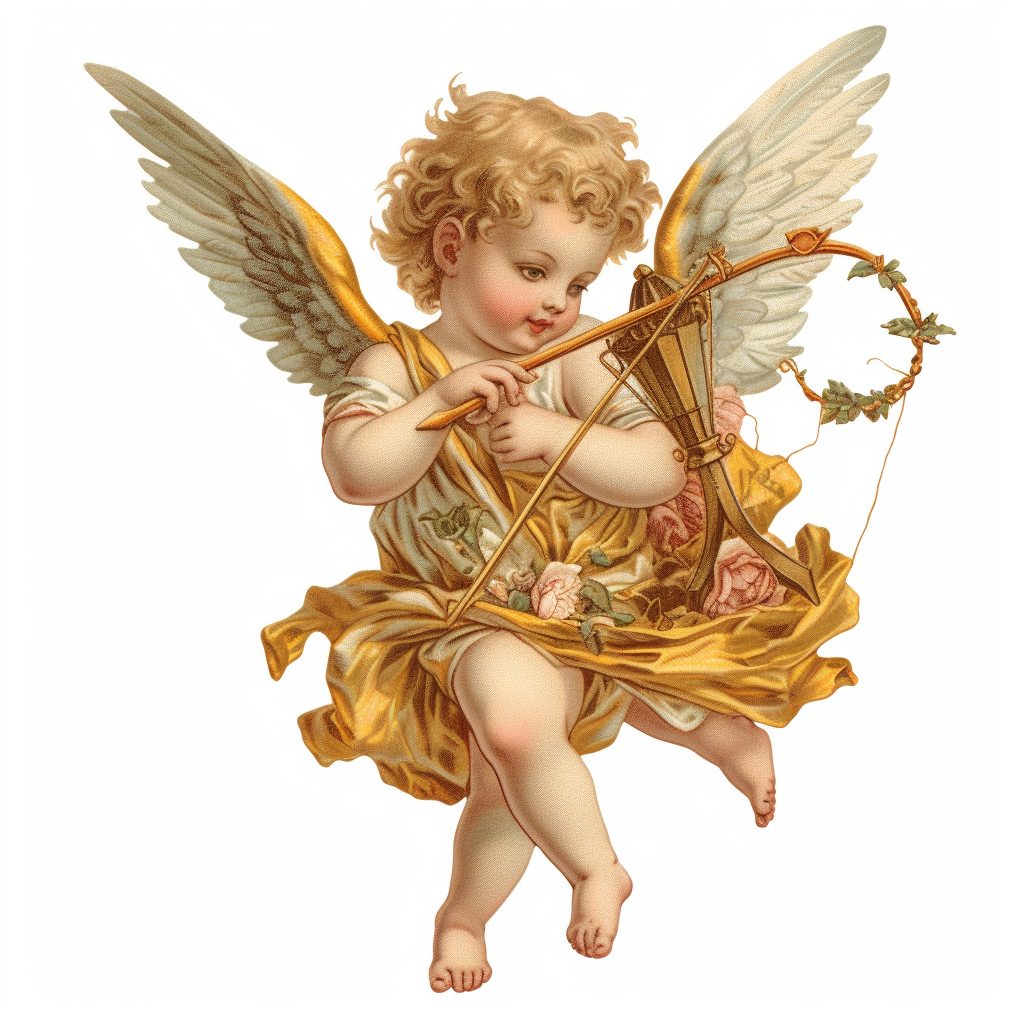 Vintage cupid angel with golden warhammer isolated