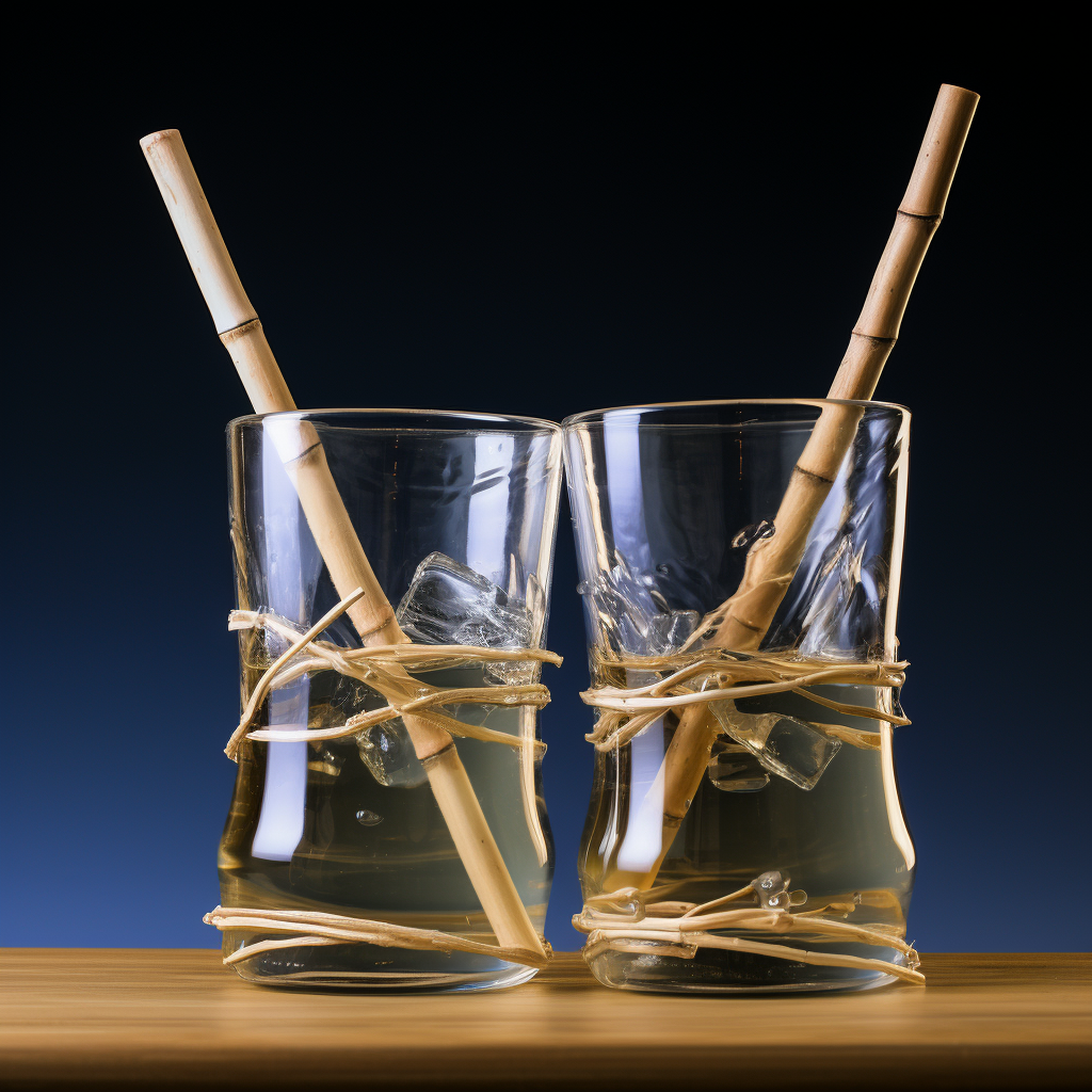 Bamboo sticks and string on cups