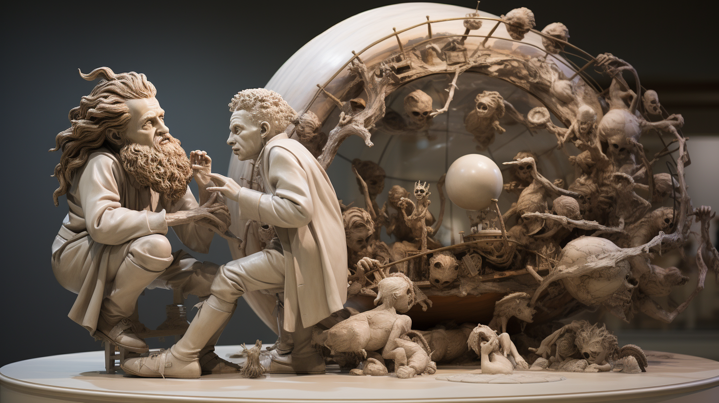 Sculpture representing curiosity in modern world