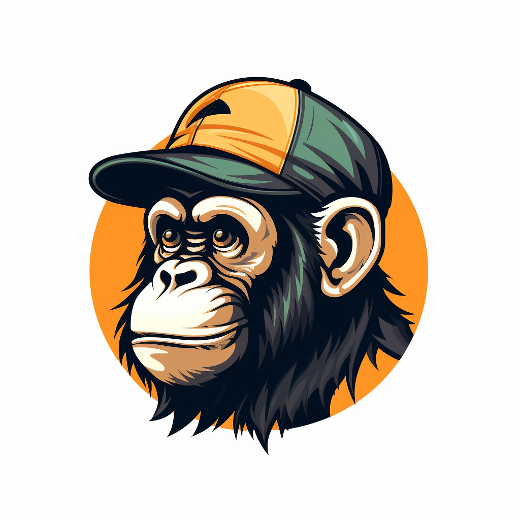 Curious chimpanzee wearing cap illustration flat design on white background