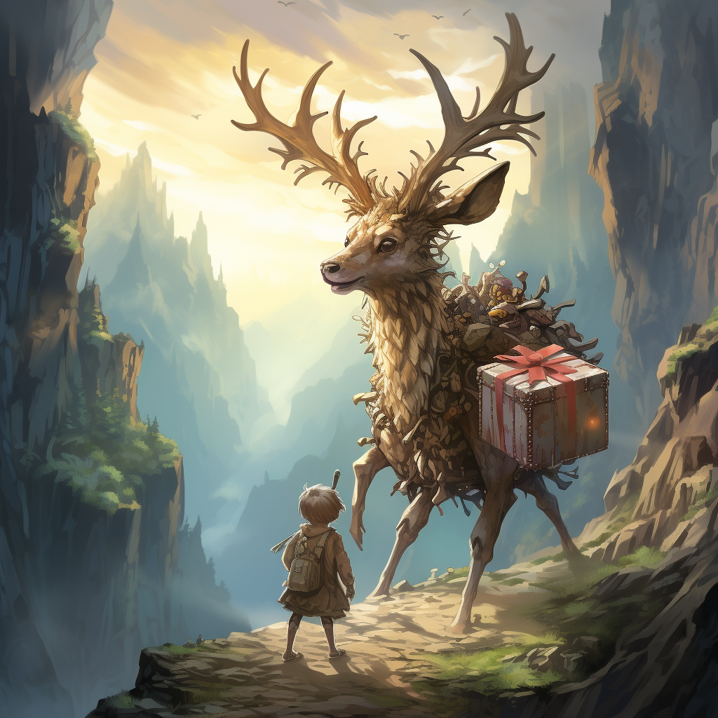 Curious deer-human hybrid approaches rumbling birthday present