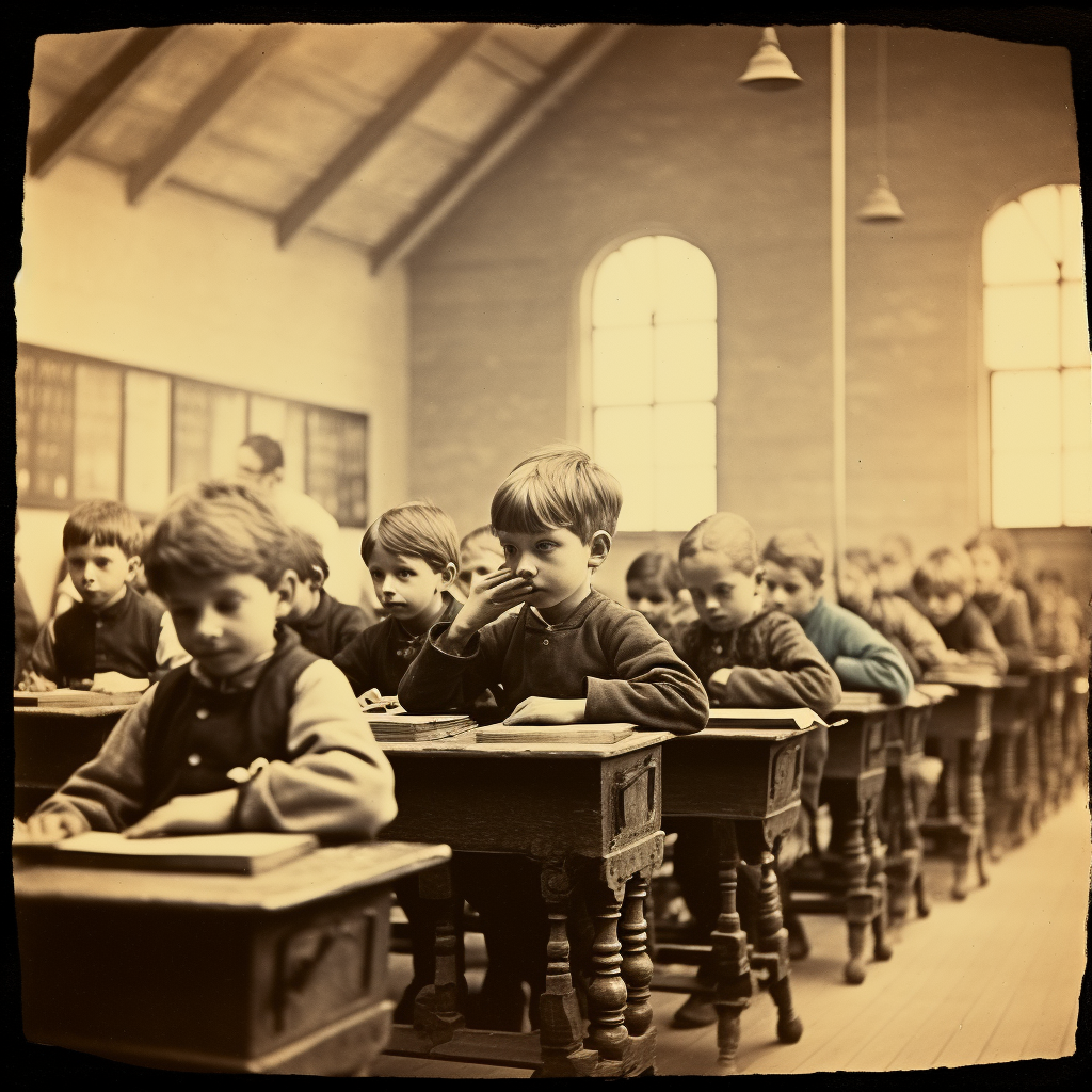 Group of curious school children in classroom