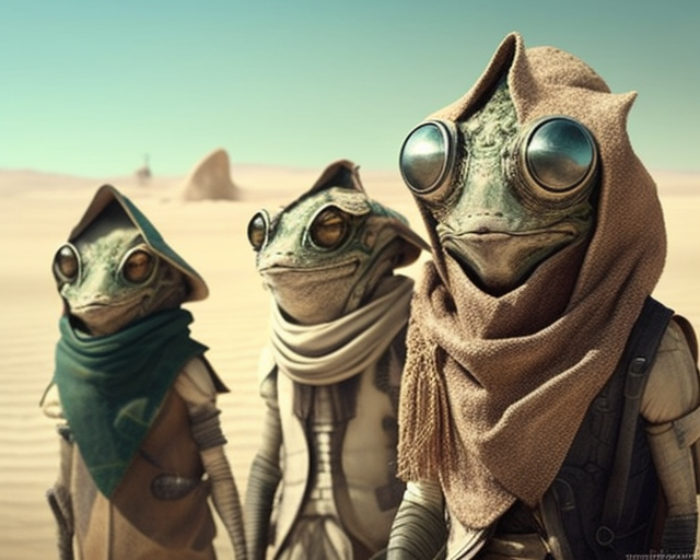 Three curious lizard nomads exploring the desert