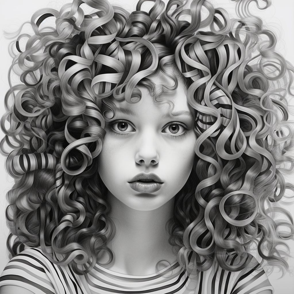 Adorable curly-haired person in black and white