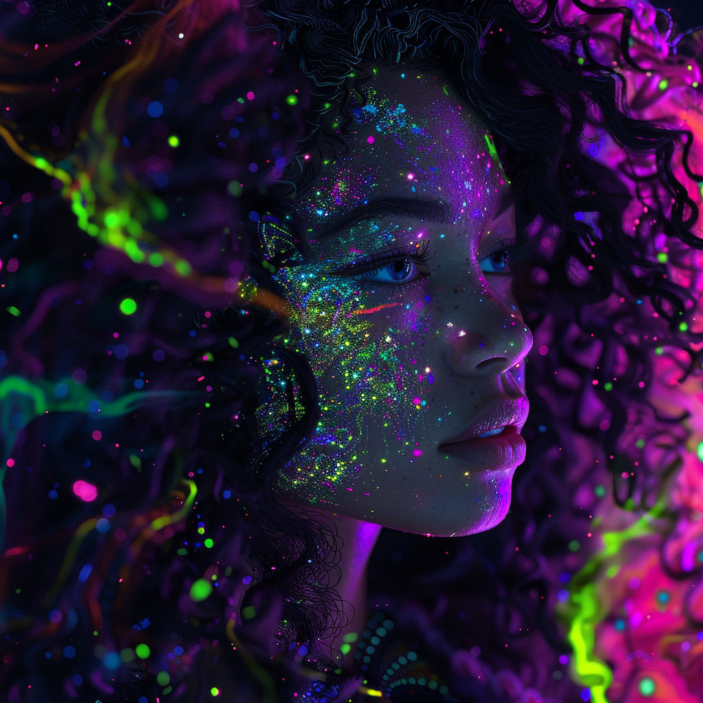 Attractive woman in neon cyberpunk galaxy