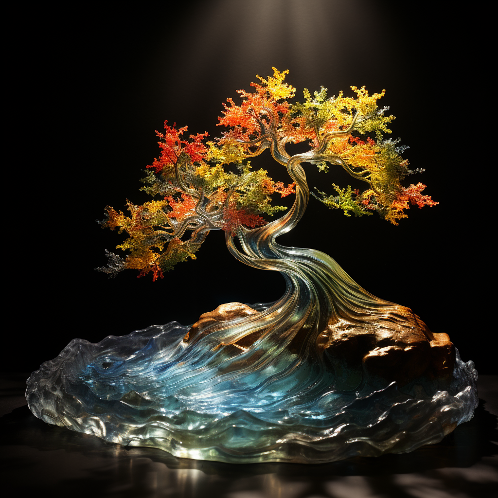 Colorful curly tree made of glass