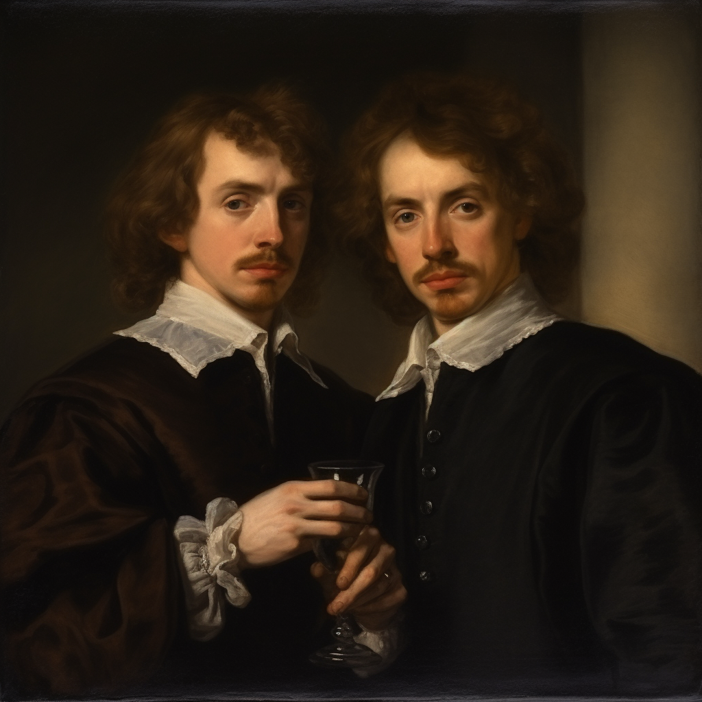 Portrait of two English gentlemen with curly brown hair