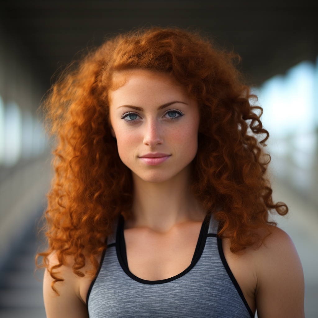 Beautiful curly redhead athlete photo