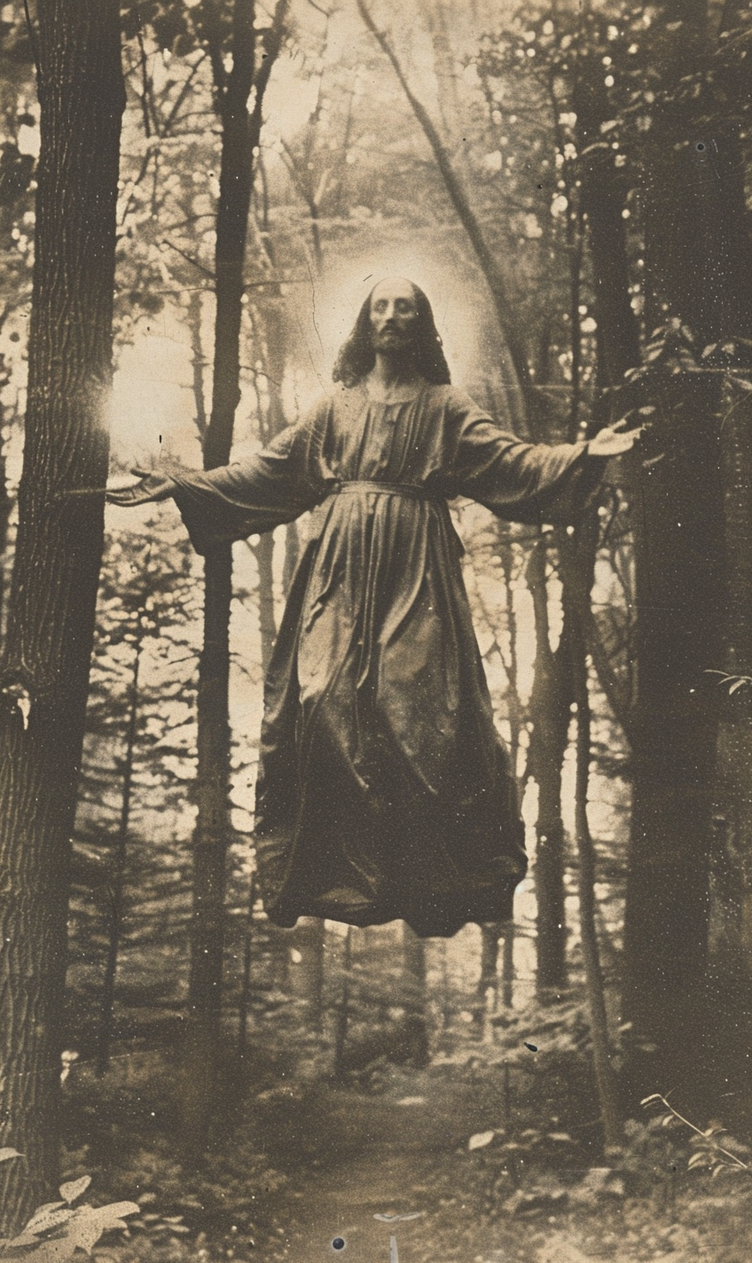 Jesus Levitating in Vintage Forest