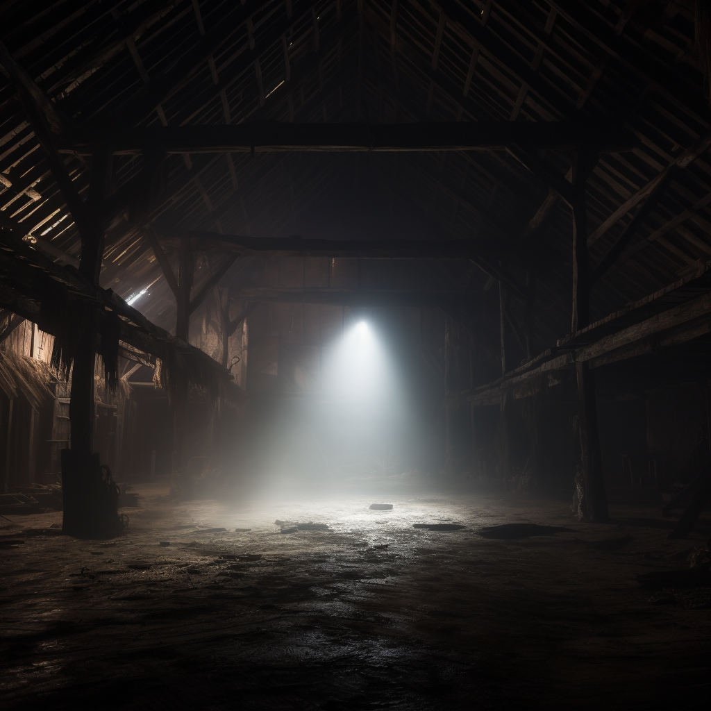 Mysterious barn in fog