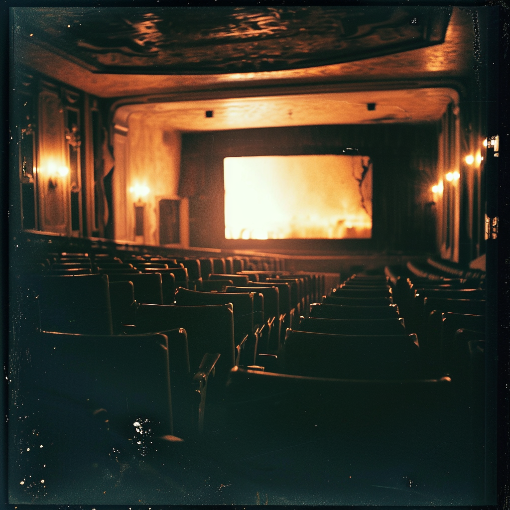 Image of a dark movie theater with cursed ritual