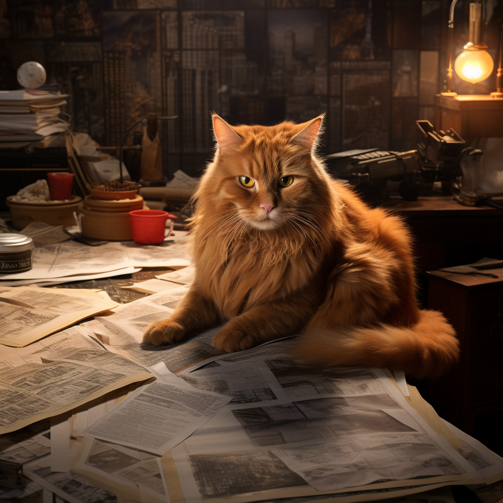 Large Orange Cat on Desk with Maps