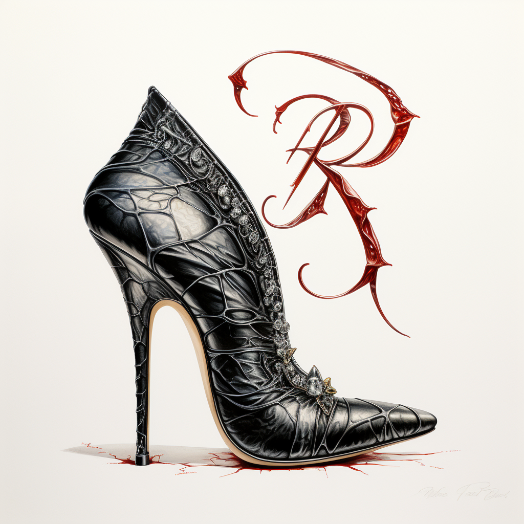 Beautiful cursive letter  R  with high heel shoe