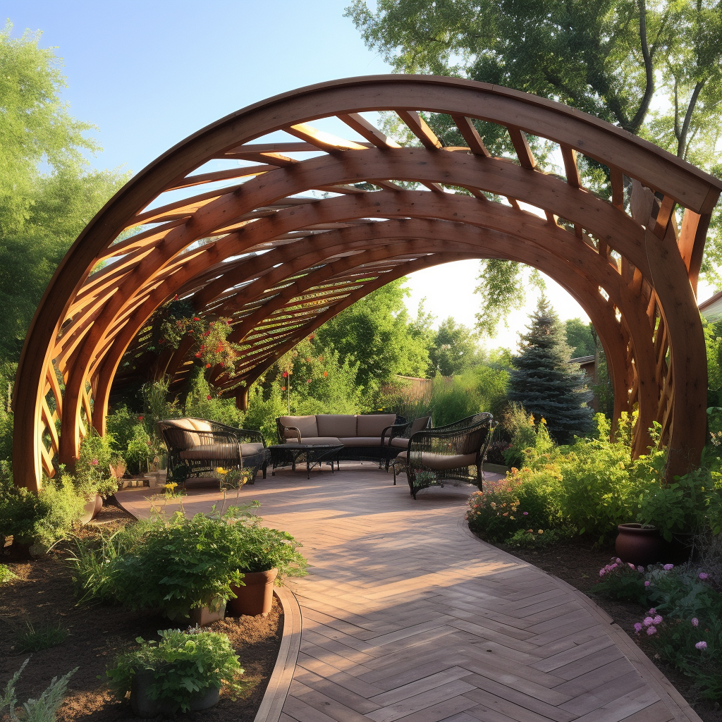 Beautiful curved pergola in garden