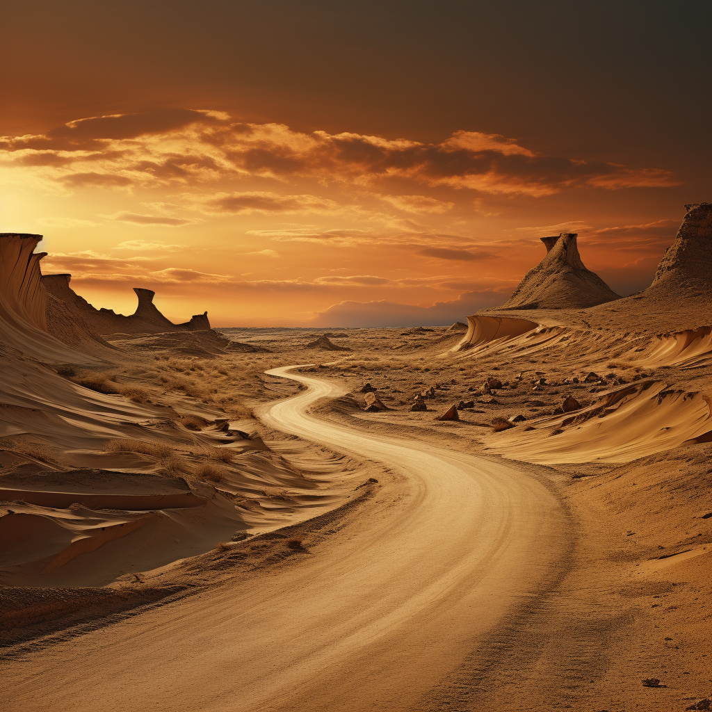 Scenic curved sand road in the desert