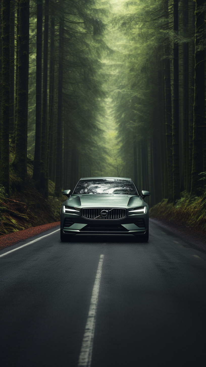 Curven road in forest with Polestar 2